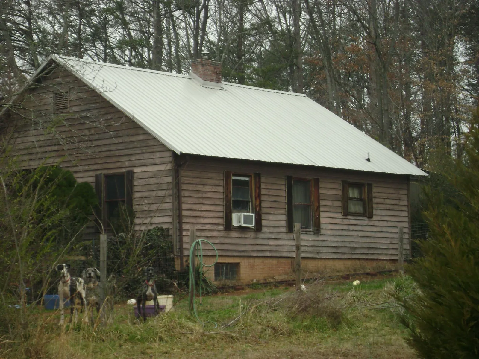 White metal roof on an old wood sided farmhouse, from a Asphalt Shingle Roof Repair job in Lemont Furnace